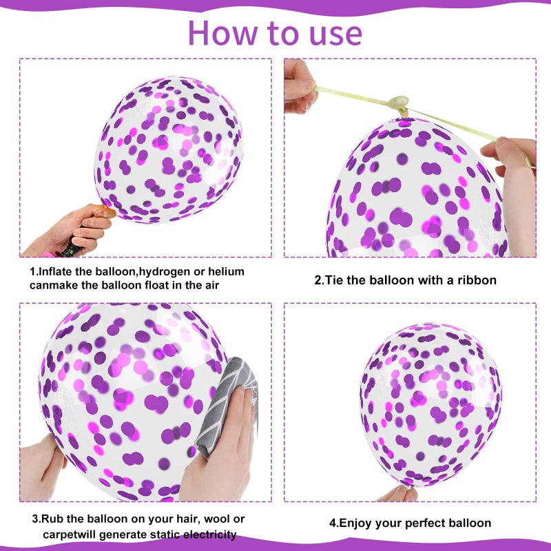 Biapian Pink and Purple Balloons, 50PCS 12 Inch Purple Pink Confetti Balloons, Metallic Purple Pink Latex Balloons with Ribbon, Party Balloons for Girls Birthday Baby Shower Wedding Party Decorations - Image 3